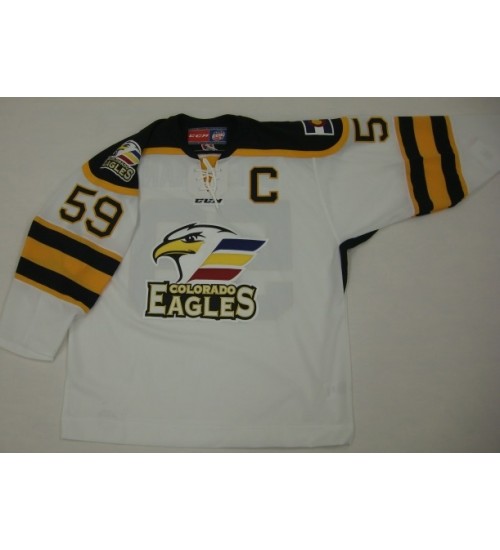 Custom ECHL Colorado Eagles 59 Stegeman Authentic Home Hockey Jersey White